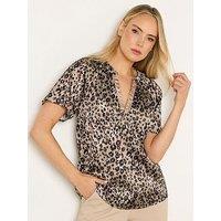 Long Tall Sally Satin V-Neck Top - Brown