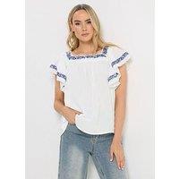 Long Tall Sally Embroidered Square Neck Top - White