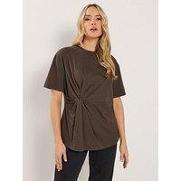 Long Tall Sally Twist Front T-Shirt - Brown