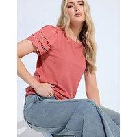 Long Tall Sally Tall Embroidered Sleeve T-Shirt - Pink