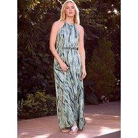 Long Tall Sally Abstract Satin Halter Dress - Blue