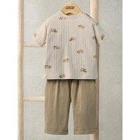 Mamas & Papas Baby Boys 2 Piece Rhino Ribbed T-Shirt & Trousers Set - Beige