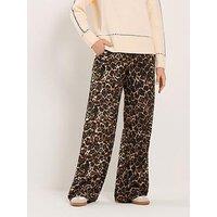 Long Tall Sally Leopard Print Wide Leg Trouser 34" - Brown