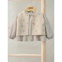 Mamas & Papas Baby Girls 2 Piece Knitted Waistcoat & Gingham Top Set - Cream
