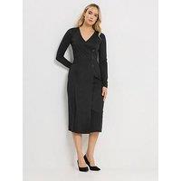 Long Tall Sally Button Wrap Midi Dress - Black