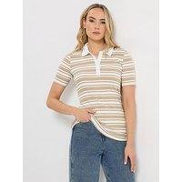 Long Tall Sally Tall Stripe Polo T-Shirt - Cream