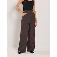 Long Tall Sally Pinstripe Wide Leg Trouser 36" - Brown