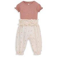 Mamas & Papas Baby Girls 2 Piece Peony Bodysuit & Trousers Set - Pink