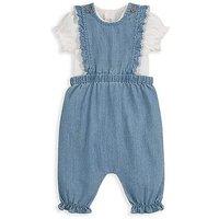 Mamas & Papas Baby Girls 2 Piece Chambray Dungarees & Bodysuit Set - Blue