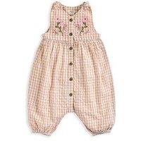 Mamas & Papas Baby Girls Floral Embroidered Gingham Dungarees - Pink