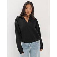 Pixiegirl Petite Oversized Collared Sweatshirt - Black