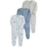 Mamas & Papas Baby Boys 3 Pack Whales Sleepsuits - Multi