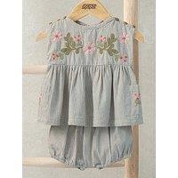 Mamas & Papas Baby Girls Embroidered Gingham Top & Shorts Set - Grey