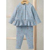Mamas & Papas Baby Girls 2 Piece Floral Ribbed Top & Leggings Set - Blue