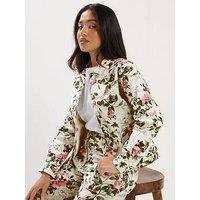 Pixiegirl Petite Floral Print Denim Jacket - White