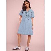 Pixiegirl Petite Stretch Denim Lace Up Dress - Blue