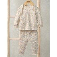 Mamas & Papas Baby Girls Jersey Bunny Floral Print Pyjamas - Pink
