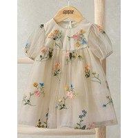 Mamas & Papas Baby Girls Floral Mesh Dress - Cream