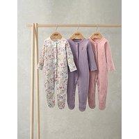 Mamas & Papas Baby Girls 3 Pack Floral Sleepsuits - Pink