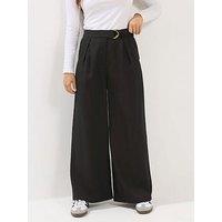 Pixiegirl Petite Self Belt Buckle Wide Leg Trouser - Black