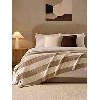 Dusk Chenille Stripe Tassel Herringbone Throw - Oatmeal/White