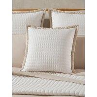 Dusk Portobello Embroidered Linen Edge Cushion Cover - White/Natural