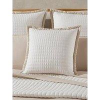 Dusk Portobello Embroidered Linen Edge Cushion Cover - White/Natural