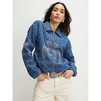 River Island Virgo Embellished Quilted Bomber Jacket - Blue
