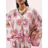 River Island Long Sleeve Sun Print Blouse - White