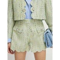 River Island Scallop Boucle Short - Green