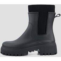 The Very Collection Rib Ankle Wellington Boot - Black