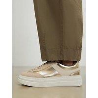 River Island Retro Platform Lace Up Trainer - Gold