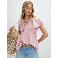 River Island Ruffle Sleeve Lace Blouse - Pink