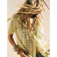 River Island Short Sleeve Lace Button Through Blouse - Yellow