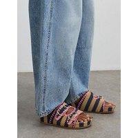 River Island Stripe Raffia Footbed Sandal - Blue