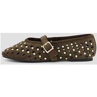 The Very Collection Studded Wide Fit Ballerina Flat Shoes - Olive