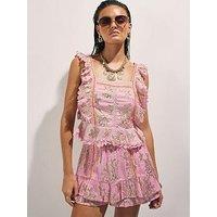 River Island Sealife Lurex Ruffle Blouse - Pink