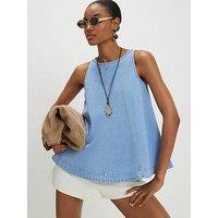 River Island Sally Peplum Seamed Top - Blue