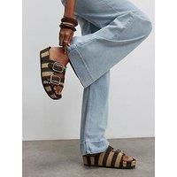 River Island Stripe Raffia Footbed Sandal - Brown