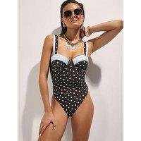 River Island Polka Dot Shaping Tie Back Swimsuit - Brown