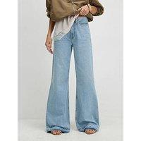 River Island Clean Waist Wide Trn Down Hem - Blue