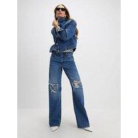 River Island Relaxed Straight Ripped Dk Jeans - Blue