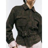 River Island Belted Long Sleeve Suedette Shirt - Brown