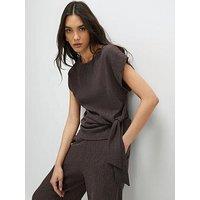 River Island Short Sleeve Texture Twist Top Co-Ord - Brown