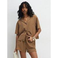 River Island Short Sleeve Texture Co-Ord Hirt - Beige