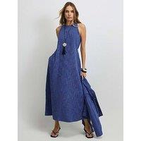 River Island Sl Linen Midi Dress - Blue