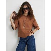River Island Suedette Seam Detail T-Shirt - Brown