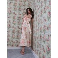 River Island Corsage Tiered Linen Dress - Beige