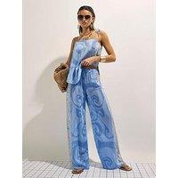 River Island La Mer Palm Trouser - Blue
