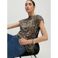 River Island Sl Leopard Crinkle Plisse Top - Beige